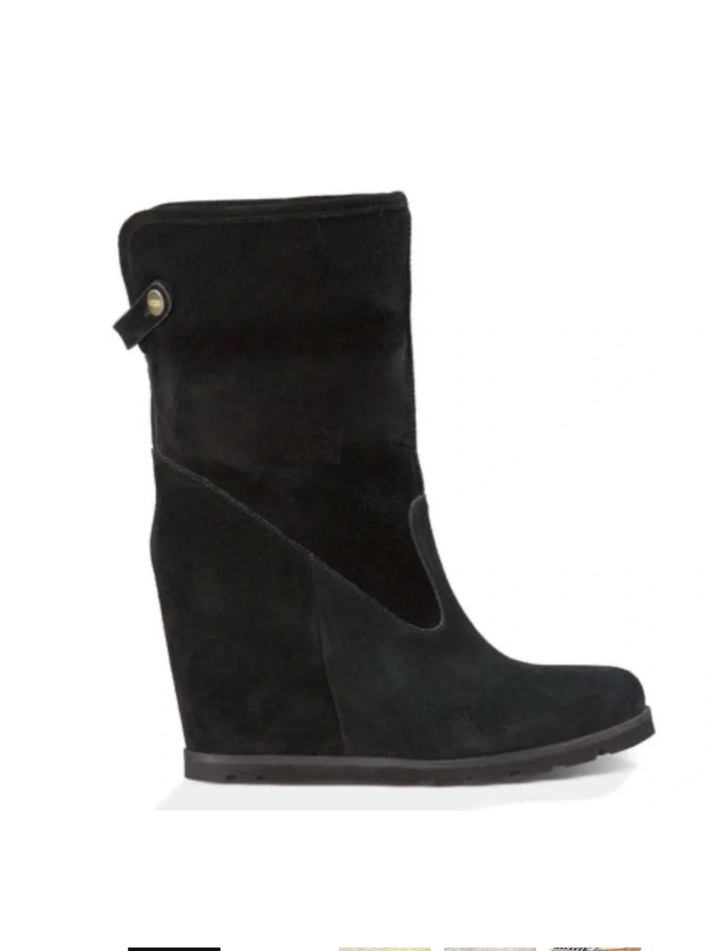 UGG Kyra Black Suede Fold-Over Wedge Ankle Boots
